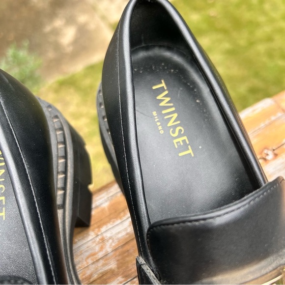 Twinset Black Chucky loafers with Gold Oval T logo - Picture 5 of 7